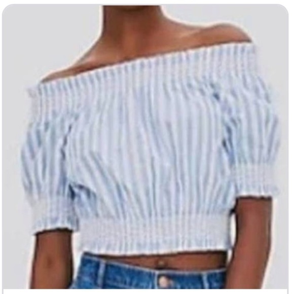 J.Crew off shoulder white and blue cotton crop top . Size S - Picture 1 of 9